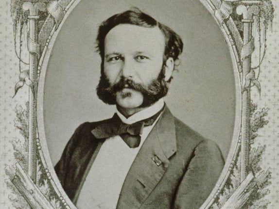 Svart/vit porträttbild på Henri Dunant