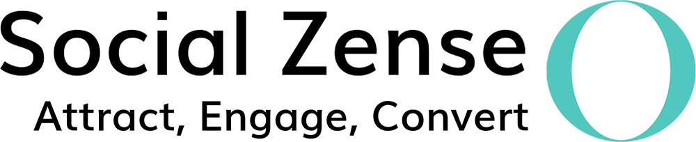 logga för social zense, står även attract engage convert