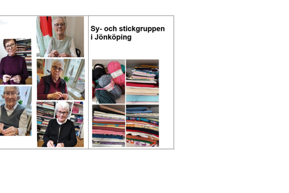 Kollage: Ett antal kvinnor på fem olika bilder och bilder på tyg, garn mm