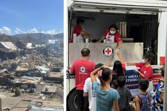 Vi är hjälper människor som drabbas av de svåra tyfonerna i Filippinerna. Ett exempel på vår hjälp är det tjugotal foodtrucks som körs ut för att människor ska kunna få varm mat att äta.
