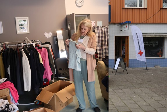 två bilder från freeshop seved, en från husfasaden och en inifrån.