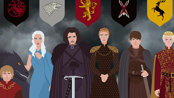 Sex karaktärer ur Game of Thrones.