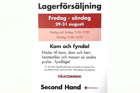 Lagerförsäljning i Marieberg 29-31/8