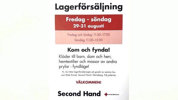 Lagerförsäljning i Marieberg 29-31/8