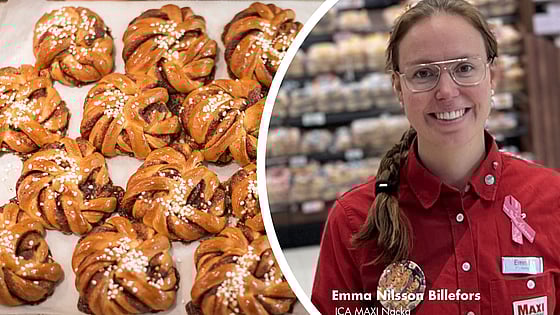 Ett collage med bullar och ICA-anställd