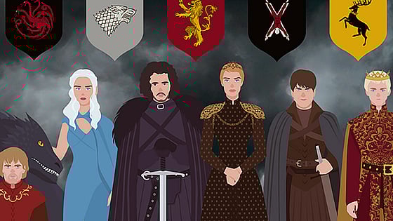 Sex karaktärer ur Game of Thrones.