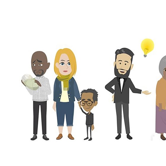 Illustration av åtta personer mot vit bakgrund.