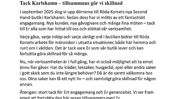 En hälsning från Karlshamns Rödakorskrets