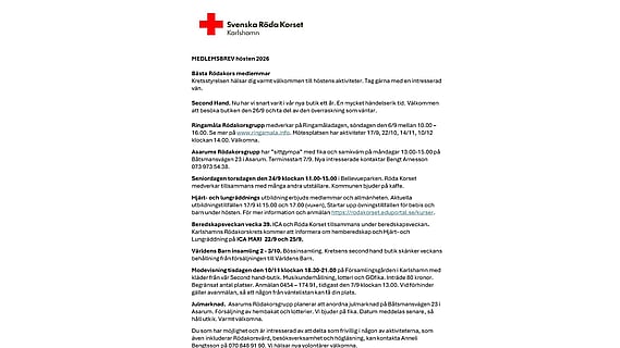 Medlemsbrev hösten 2026