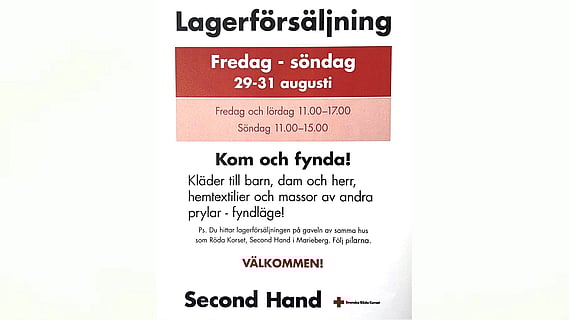 Lagerförsäljning i Marieberg 29-31/8