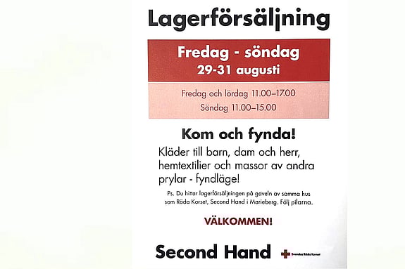 Lagerförsäljning i Marieberg 29-31/8