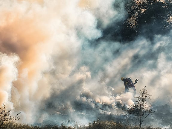 Skogsbrand med stort rökmoln