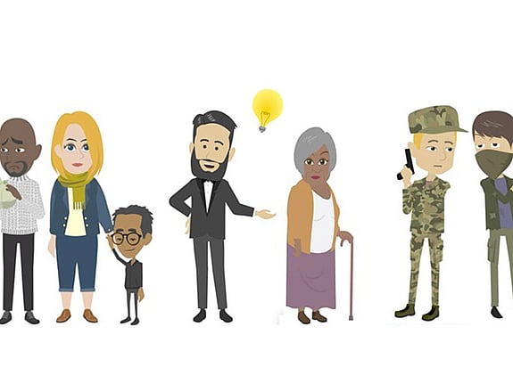 Illustration av åtta personer mot vit bakgrund.