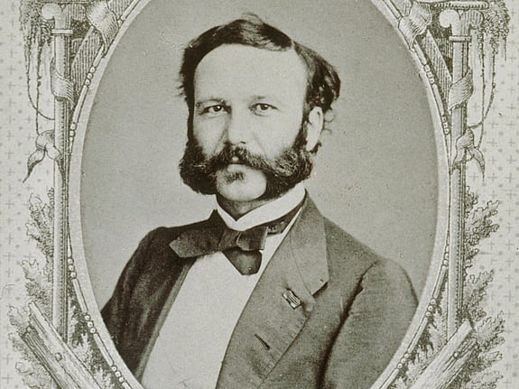 Svart/vit porträttbild på Henri Dunant