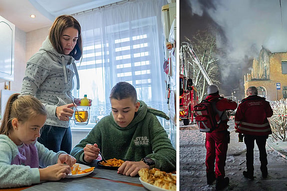 Kvinna i Ukraina och bilder från explosion i Ukraina.