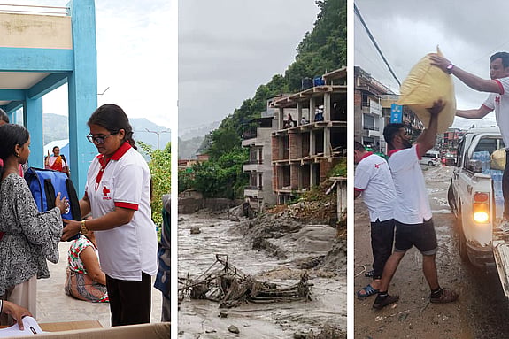 Våra volontärer i Nepal gör allt de kan för att rädda liv och hjälpa drabbade efter jordskreden och översvämningarna.