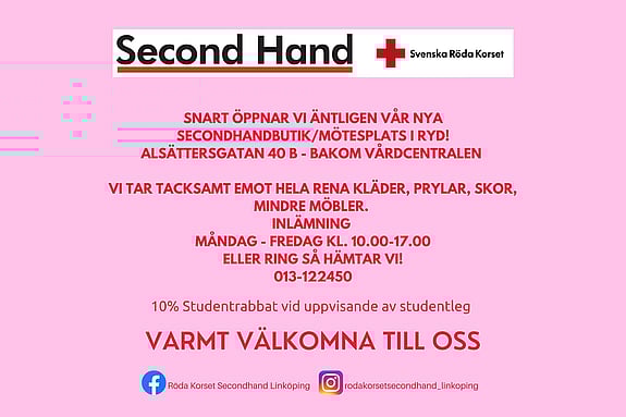 Snart öppnar vi vår Secondhandbutik/Mötesplats i Ryd