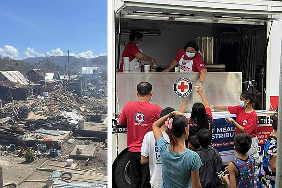 Vi är hjälper människor som drabbas av de svåra tyfonerna i Filippinerna. Ett exempel på vår hjälp är det tjugotal foodtrucks som körs ut för att människor ska kunna få varm mat att äta.