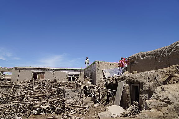 Ett hus som tagit skada av översvämningen.