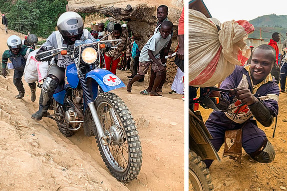 Motorcyklar används för nödhjälp i Kongo-Kinshasa.