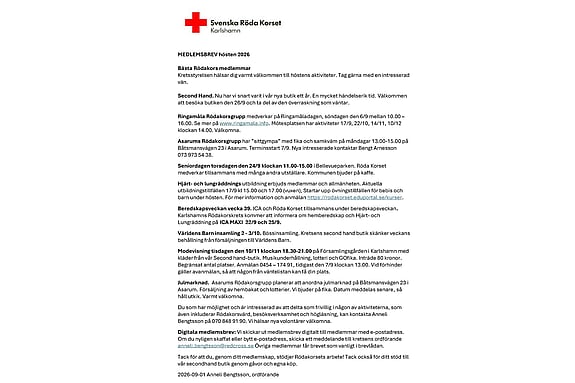 Medlemsbrev hösten 2026