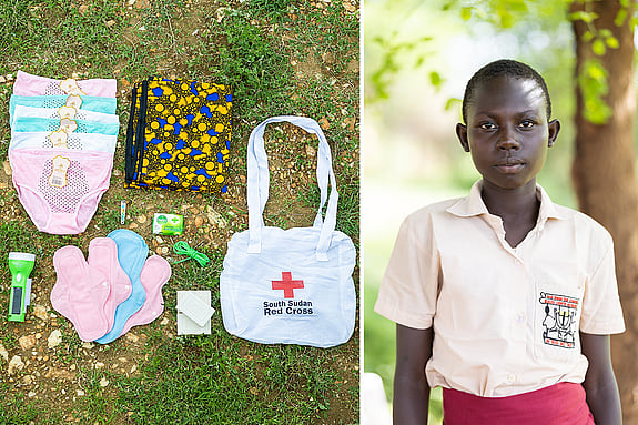 Till vänster: ett menskit. Till höger: sydsudanesisk flicka.