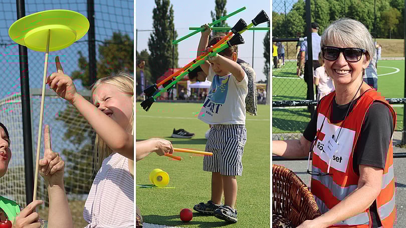 Ordförande för Upplands-Bro-Kretsen Marianne, 2,5 åriga Georg samt 8 åriga Maria på Brodagen.