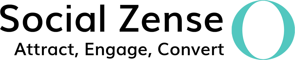 logga för social zense, står även attract engage convert