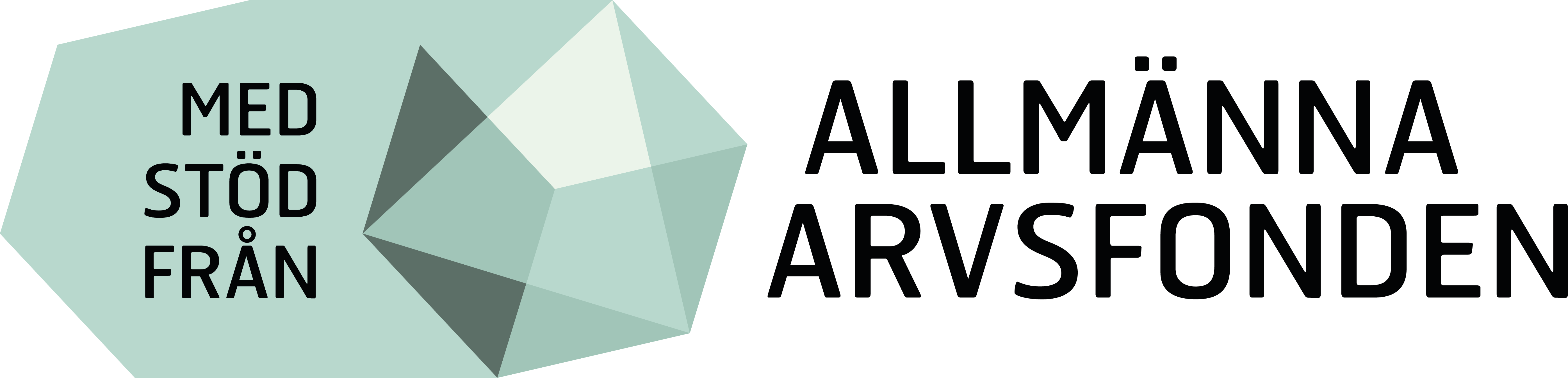 Med stöd från Allmänna Arvsfonden, svart text, grön symbol på vit bakgrund.